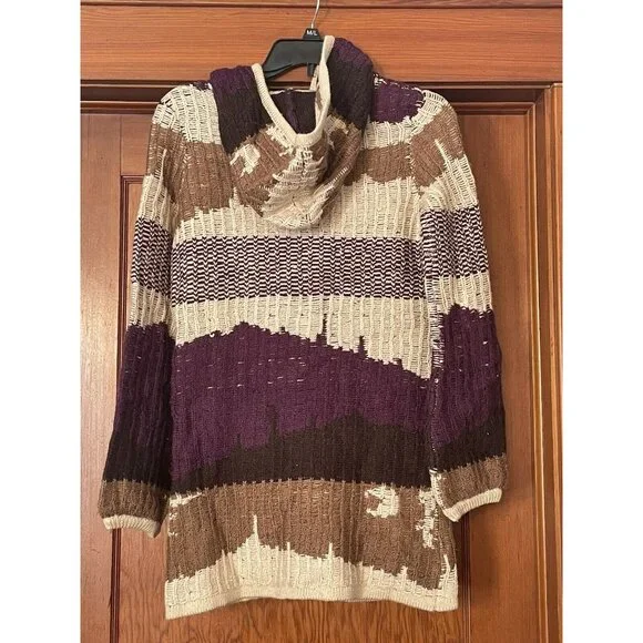 Vero Moda Knit Hooded Button Down Sweater Hoodie Brown Size Small NEW Boho - Picture 10 of 16